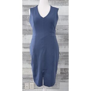 White House Black Market Blue Sheath Dress V Neck Sleeveless Size 8